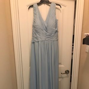 Azazie baby blue long bridesmaid dress